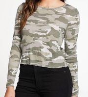 Chaser NWT Camo Ribbed Scallop Long Sleeve Top Cropped Green Size S