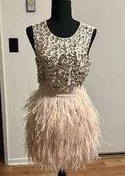 Beaded Feather Trim Sleeveless Dress