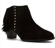 Faros Black Suede Boho Fringe Heeled Ankle Boots Size 6