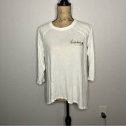 NWOT Mate the Label White Long Sleeve Raglan Sisterhood Tattoo Flowy Top sz S/M