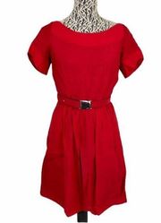 Andrew Marc Red Skater Fit & Flare 6 Buckle Dress Retro Classic