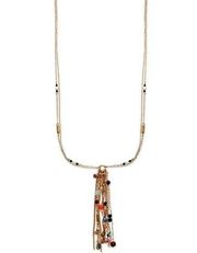 Style & Co Mixed Bead Tassel Double-Chain Long Lariat Necklace in Gold-Tone NEW