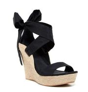 UGG "Jules" Jute Platform Wedge Black Ribbon Sandal Heels, Women's size 6