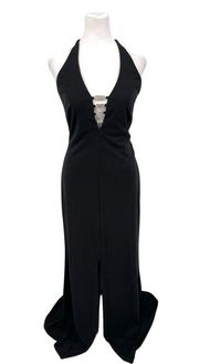 Vintage y2k Morgan & Co. Black Crystal Halter Open Back Formal Gown size Medium