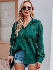 Green floral Button Down Blouse