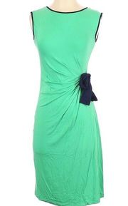 Carole Little Kelly green and navy ruched tie side dress size small