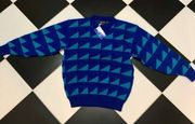 NWT Vintage Izod Club 80s 90s Crewneck Sweater Geometric AOP Blue & Turquoise M