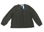 Kaileigh Chester Tie Detail Knit Women Black XXL Long Sleeve Blouse Top NWT