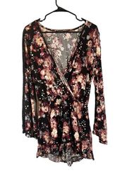 Papermoon Black Floral Lace Detail Scalloped Trim Romper Women Sz M