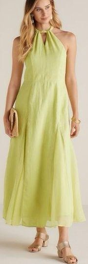 Soft Surroundings Linen Silk Soliloquy Maxi Halter Dress Linden Green Medium NWT