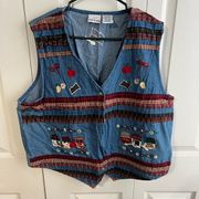 Bobbie Brooks vintage embroidered denim vest size XL