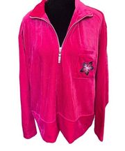 Jaclyn Smith Sport Vintage 90s Pink Velvet Corduroy Tropical Floral Zip Jacket