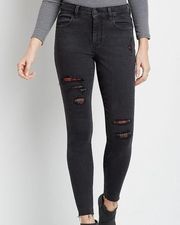 Maurice's  Black plaid backed destructed high rise jeggings