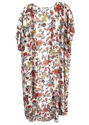 Boutique Plus Size 1X Kimono Floral White Peach Open Front Long Chiffon 857