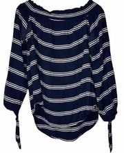 Beach Lunch Lounge Womens Size Small Navy Blue Ivory Striped Nautical Preppy Top