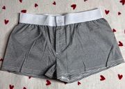 grey and white striped boy shorts