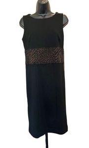 ADRIENNE VITTADINI Black with Brown Animal Print Waistband Sheath Dress - size 6