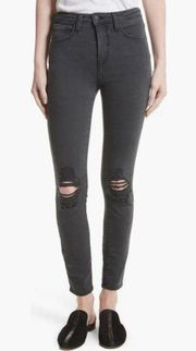 L'agence Margot Ripped High Waist Skinny Jeans Coal Destruct 25