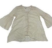 John Paul Richard Shirt Womens Small Cream Lace Eyelet Bohemian Coastal Blouse