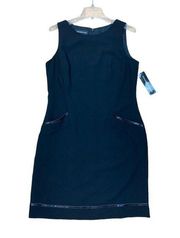 New Donna Morgan Sleeveless Sheath Dress Women 12 Black Front Pocket Patent Trim