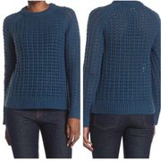 Club Monaco Open Stitch Pullover Sweater Top Blouse M Blue Teal Winter Cozy NWT