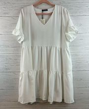 NC Look NWT White Tiered Short Sleeve V Neck Dress Size M