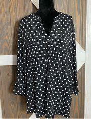 NWT AVA & GRACE Blk & Ivory dots Pintucked Pleated 3/4 Sleeve Blouse Plus Sizes