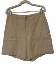 Brooks Brothers Women Size 10 100% Linen Tan Bermuda Shorts