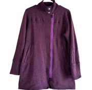 Title Nine Swacket Knit Jacket Full Zip Turtleneck Pockets Purple Large