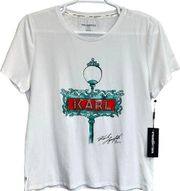 Karl Lagerfeld Lamp Post TShirt White Size L Short Sleeve Crew Neck Sequin Pearl