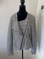 Lou & Grey White & Black Moto Striped Knit Jacket medium