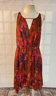 Hinge brown floral cinched waist sundress size medium