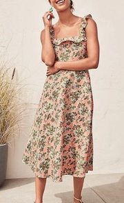 Ann Taylor Floral Cotton Linen Ruffle Square Neck Flare Dress Womens Size 10