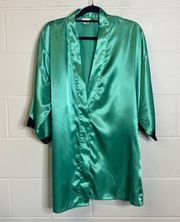 Fredericks of Hollywood Silky Green Black Lace Robe Nighty Size Large