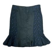 Nanette Lepore Blue Black Bow Embroidered Floral Trumpet Skirt Sz 6 Lace Pin Up