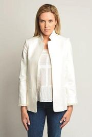 Zadig & Voltaire Volly Frange Ivory Open Front Blazer Jacket Size 36