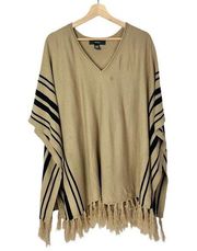 Forever 21 Brown & Black Stripe Tassel Bottom Poncho Sweater OS