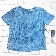 Womens Small Blue Cheetah Print Blouse • Keyhole Neck NWT