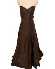 Vintage 90s Jessica McClintock Sweetheart Strapless Satin Gown, Chocolate Brown