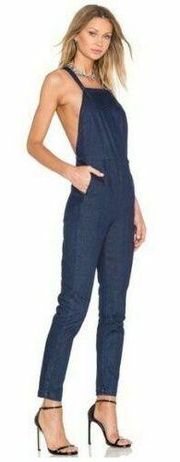 Jumpsuit Overalls Blue Denim Skinny Lace Up Stretch Small