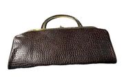 Vintage faux snakeskin brown clutch purse w/ bracelet style handle