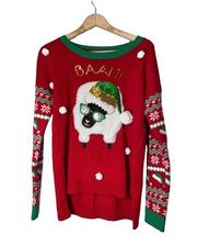 33 Degrees Ugly Christmas Sweater Baa Humbug pom pom Red Medium Sheep Sequins