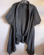 Thick Knit Gray Short Sleeve Tassel Sweater Cardigan