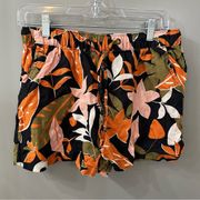 C&C California Linen Shorts Pull On Tropical Leaf Pattern Size M