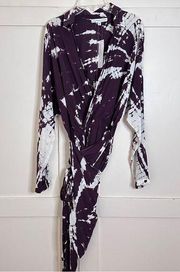 NWT Young , Fabulous, & Broke Raine Purple Tye Dye Long Sleeve Wrap Dress Small