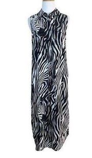 Equipment Femme Womens Dress XS Black White Zebra 100% Silk Sleeveless Button Up