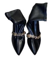 Juicy Couture Women’s Ankle Booties Heel Pointed Toe Black Bling Logo Sz 6.5
