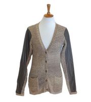 Michael Stars Leather Sleeve Cardigan Brown Size M (1) Neutral Minimalist Cozy