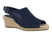 Easy Street 7W Stacy Navy Blue Wedge Espadrille Sandals