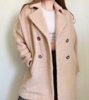 Free People Tan Camel Wool Blend Pockets Mid Length Warm Lined Jacket Top Coat